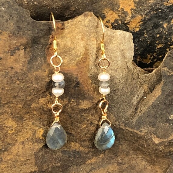 Labradorite and pearl drops