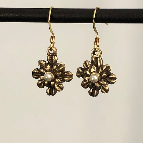 Historically inspired bronze and pearl earrings