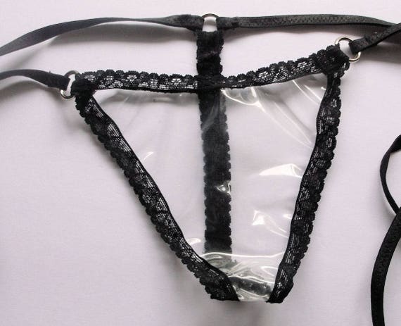 CLEAR Plastic PVC Bikini G String Thong Fetish Nudist Exotic Dancer PURPLE ROSE
