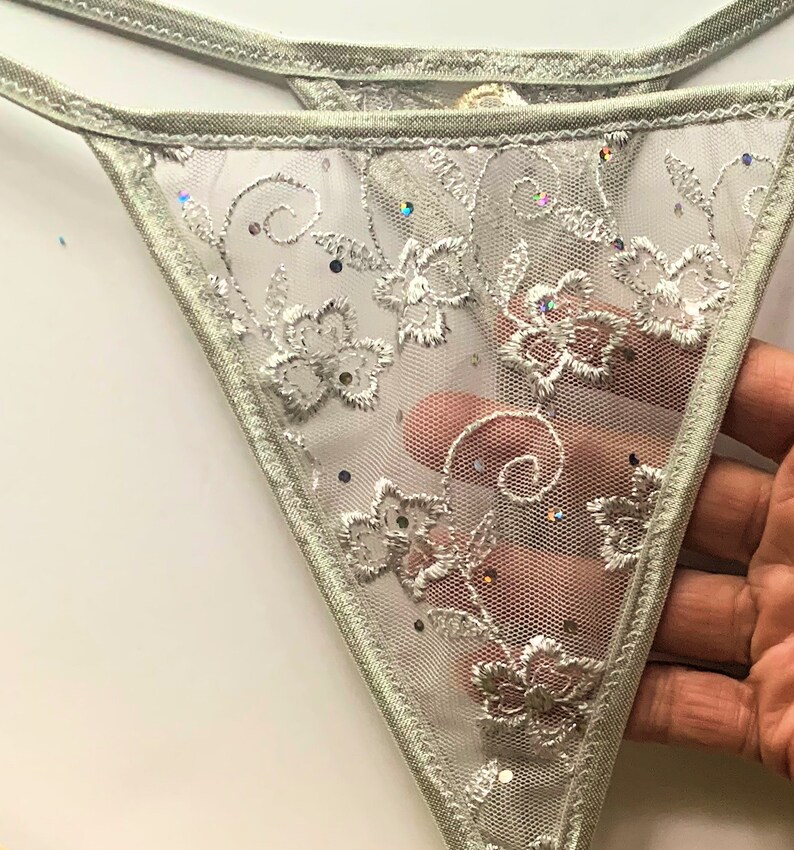 Women's Silver Glitter SPARKLING Thong G String Etsy
