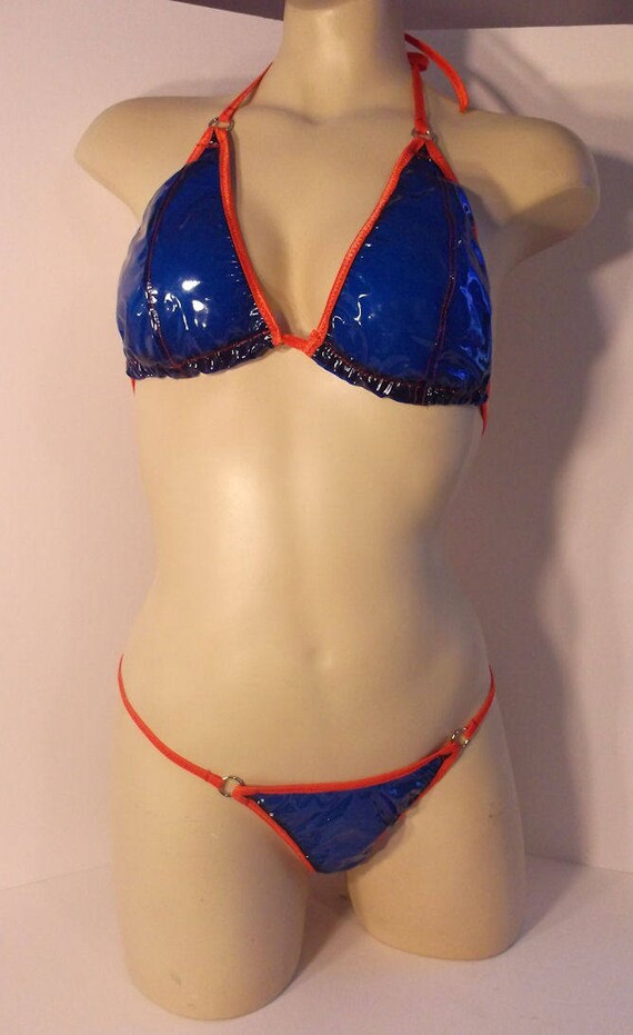 CLEAR Plastic PVC Bikini G String Thong Fetish Nudist Exotic Dancer PURPLE ROSE