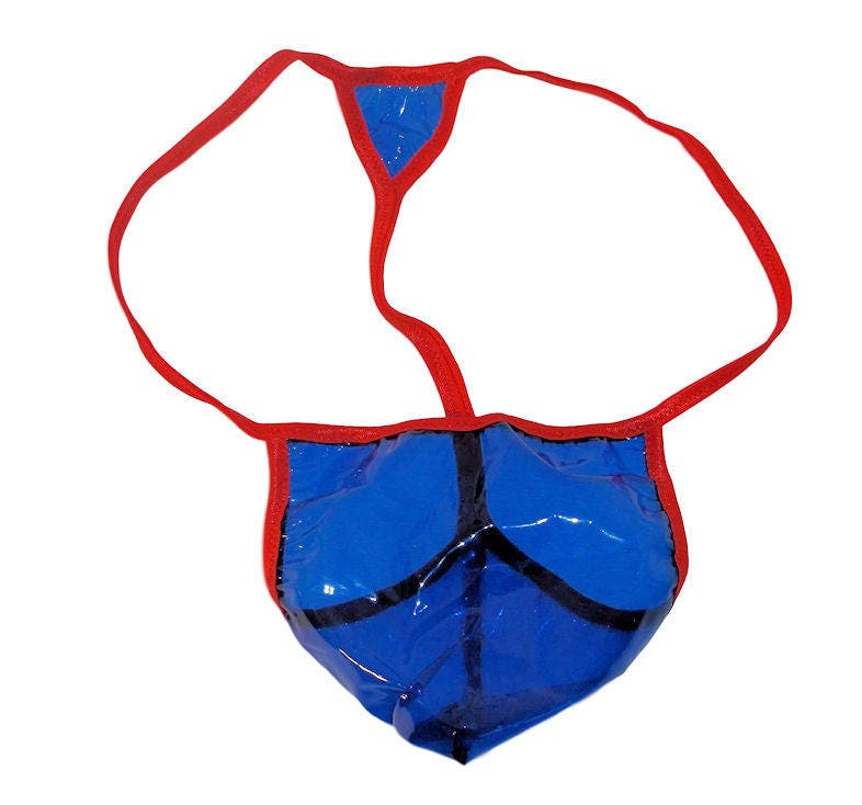 Men's Clear Plastic PVC Vinyl Thong G String, Choose Your Back Style SUPER  Blue Nudist See Thru Naturist Fetish Smokin' Hot 