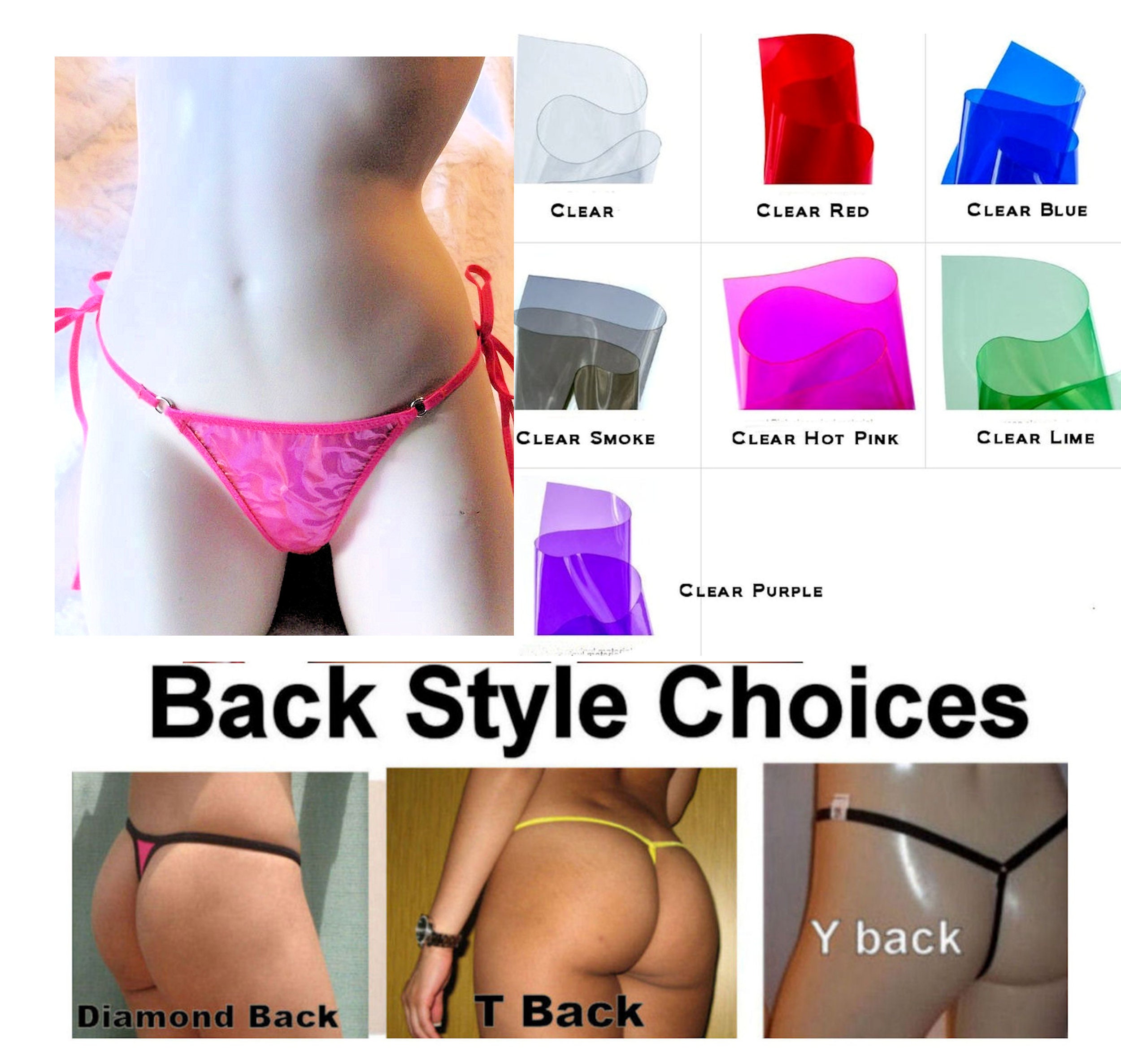 Women's CLEAR PLASTIC G String Thong Side Tie Fetish Nudist Exotic Dancer  Shiny Jelly 7 Colors Transparent Pvc Exotic Fantasy Entertainment -   Hong Kong