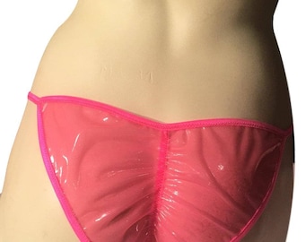 女性または男性用ラテックスパンティ BUTT HUGGER ブリーフストリングビキニタンガ ルーシュバック ラバー シャイニーフェティッシュ キンキー エキゾチック ワイルド アンダーウェア