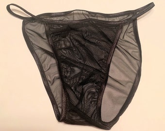 Mens String Bikini Tanga Brief Body Hugger Underwear Underwear Sheer Breezy Cool Mesh MIDNIGHT BLACK