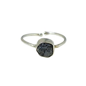 925 Sterling Silver Ring, Raw Black Diamond Ring, Dainty Gemstone Stacking Rings, April Birthstone Perfect Engagement Ring, Adjustable Ring