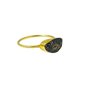 Raw Black Diamond Ring, 925 Sterling Silver Ring, Rough Stone Ring, April Birthstone Perfect Engagement Ring, Gold Plated Silver Ring
