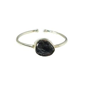 Raw Black Diamond Sterling Silver Ring: Dainty Stacking Band, April Birthstone
