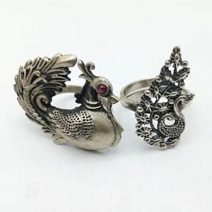 Oxidized Sterling Silver Peacock Ring: Handcrafted Ethnic Jewelry