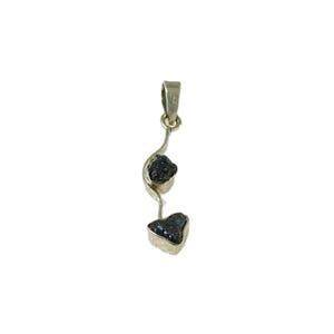 Raw Black Diamond Pendant: Sterling Silver Two-Stone Necklace