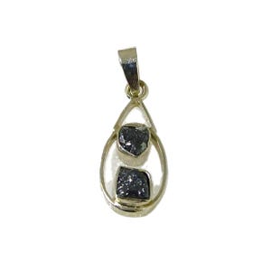 Raw Black Diamond Pendant: Sterling Silver Two-Stone Design