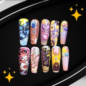 Uñas postizas personalizadas: Arte de uñas kawaii Y2K cuadrado largo / Wynzy Pops Nails