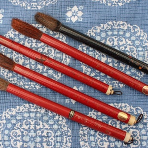 Japanese Calligraphy Brush FUDE Vintage Red Handle SHODO Sumi-E image 1
