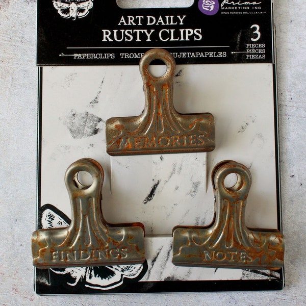 Rusty Paper Bull Dog Clip Binder Clips set of 3 Inspire Journal Collage Accessory Art Daily Prima