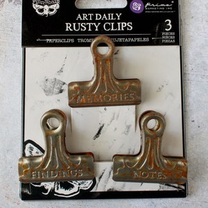 Set di 3 fermagli per raccoglitori a forma di bull dog in carta arrugginita Inspire Journal Collage Accessory Art Daily Prima