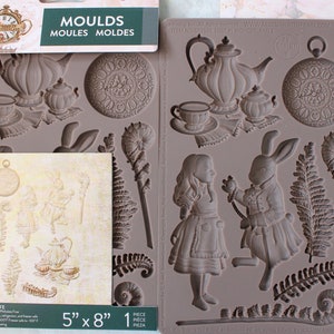 Alice in Wonderland Silicone Mold: Tea Set, Rabbit, Watch (5x8 inch)