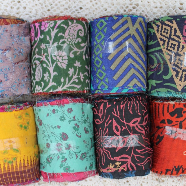 Silk 3.5 inch wide Sari Ribbon Printed Design 3.5 ounce roll Multi color from India