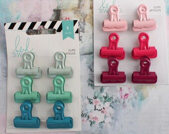 Heidi Swapp bulldog Binder Clips set of 6 pinks or turquoise