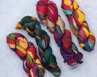 Silk Sari Ribbon 10 yards or full skein of 35-45 yards Multi color from India