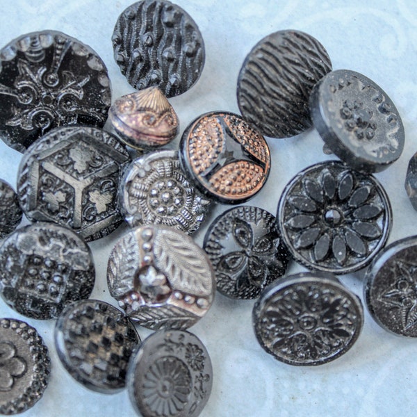 Assorted Black Glass Buttons Antique Round Small Victorian Morning