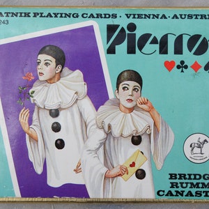 4 Pierrot Clowns Playing Cards from Vienna for ATCs Swap Vintage Platnik Mime Harlequin image 2