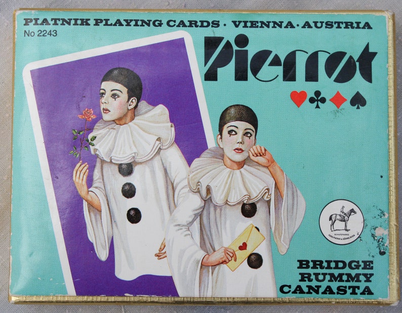 4 Pierrot Clowns Playing Cards from Vienna for ATCs Swap Vintage Platnik Mime Harlequin image 2