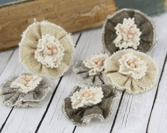 Prima Flowers Barley set of 6 lace  ribbon flowers