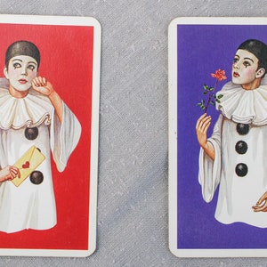 4 Pierrot Clowns Playing Cards from Vienna for ATCs Swap Vintage Platnik Mime Harlequin image 1