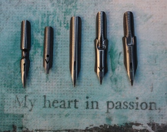10 Pen Nibs Vintage 2 of each style, Esterbrook, Leonardt, Geo W Hughes, Presbitro, Penna Signorina, Calligraphy Pens