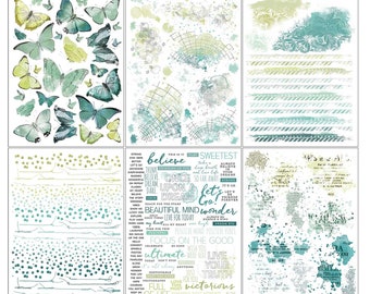 Rub-Ons 49 and Market Spectrum Sherbet Tidal Waves transfers 6 sheets Flowers Teal Blue