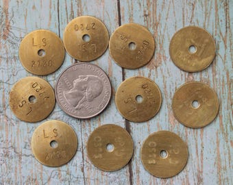 10 Small Brass Surveyor's Tags 3/4 inch Vintage Metal Disc