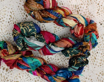 Silk Sari Ribbon 10 yards Patterned Multi color from India