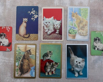 8 Vintage Playing Cards with Cats 1 of each design for ATCs, Tabby and Siamese Persian Swap Cards