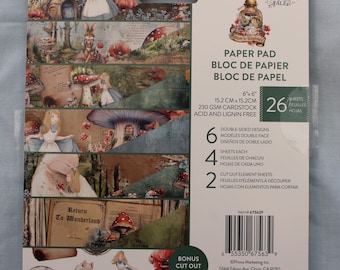 6x6 paper pad Alice Return to Wonderland 26 card stock sheets