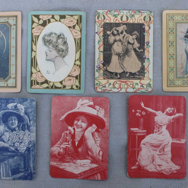 7 Vintage Playing Cards for Swap Cards ATC with Women Girls