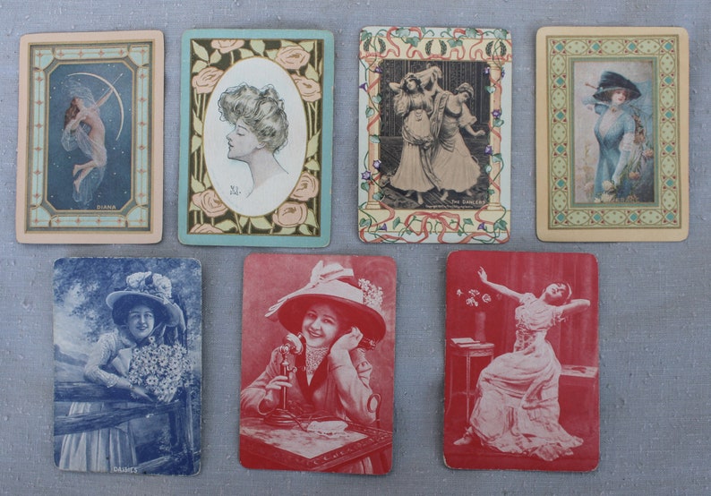 7 Vintage Playing Cards for Swap Cards ATC with Women Girls image 1