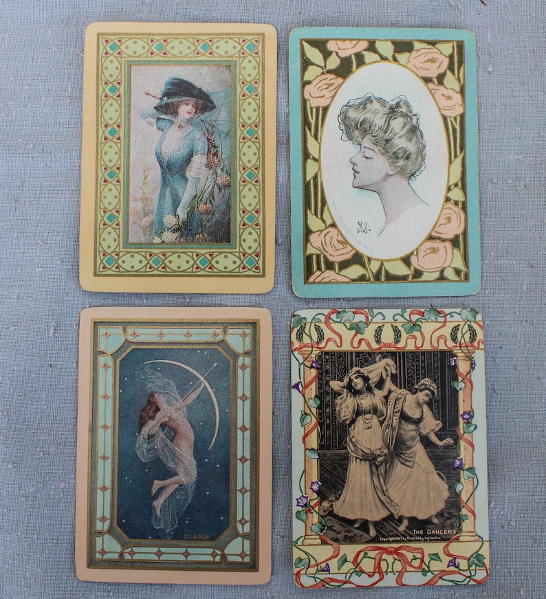 7 Vintage Playing Cards for Swap Cards ATC with Women Girls image 2