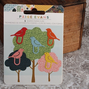 Conjunto de 5 clipes de papel em formato de pássaro Paige Evans para diário de scrapbook