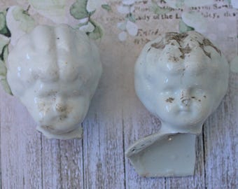 2 China Doll Heads Broken Porcelain 2 inch antique