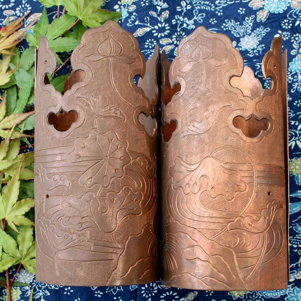 Japanese copper tansu chest or Buddhist butsudan hardware decoration round cuff