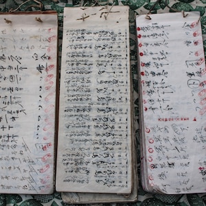 Pagine del libro di contabilità scritto a mano giapponese, originale vintage
