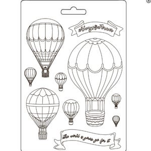 May include: A sheet of black and white hot air balloon stickers. The stickers include balloons of various sizes, with the phrases "Always & Forever" and "The world is yours, go for it" in banner designs.