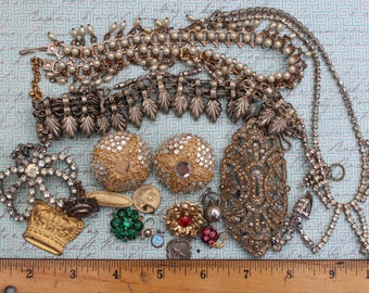 Jewelry Rhinestone Crystals Vintage assortment destash repurpose supply lot necklace earrings