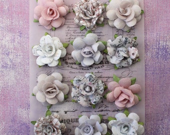 Lavender Frost paper Floral Embellishments Prima Marketing 12 flowers