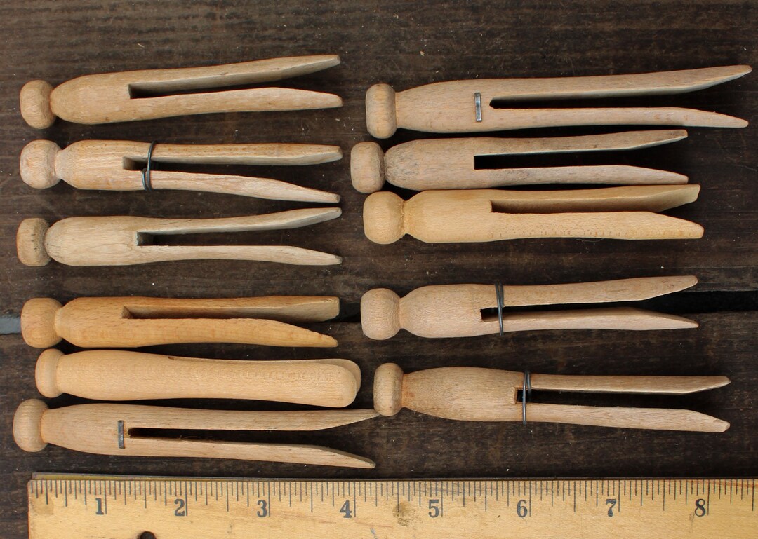 10 Large Wooden Clothes Pins Vintage Etsy