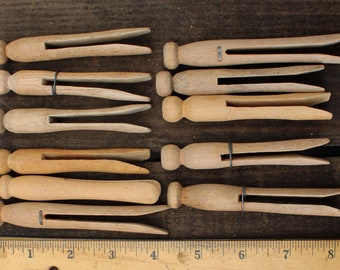 10 Large Wooden Clothes Pins Vintage