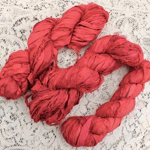 Silk Sari Ribbon Red Full Skein or 10 yards from India zdjęcie 2