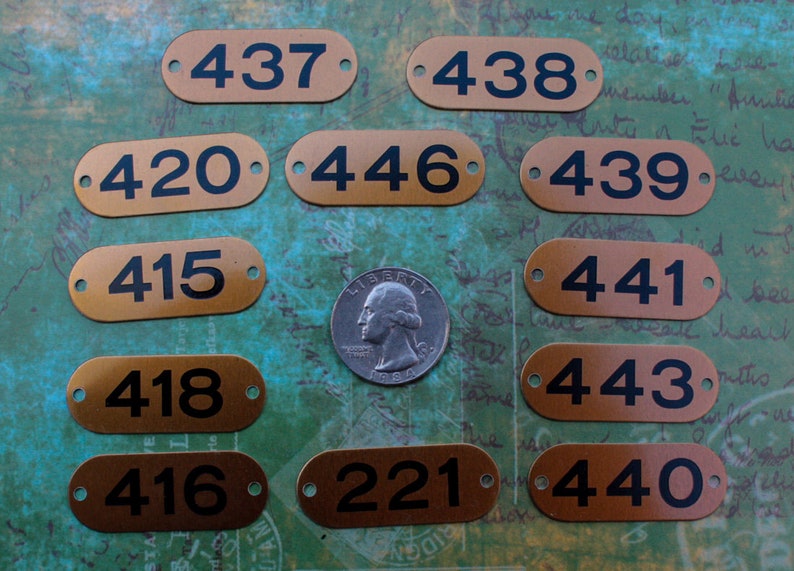 Copper Colored Locker Number Tags Aluminum New Old Stock