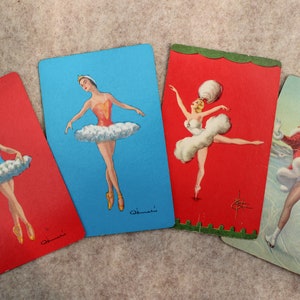 4 Ballerina Vintage Playing Cards for Swap Cards ATC with Ballet Ice Skating