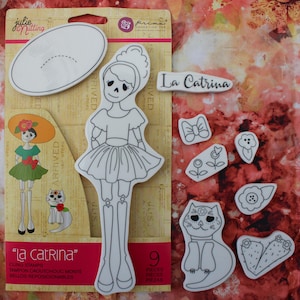 Julie Nutting La Catrina Skeleton Girl Doll Día de los muertos Halloween Timbro adesivo